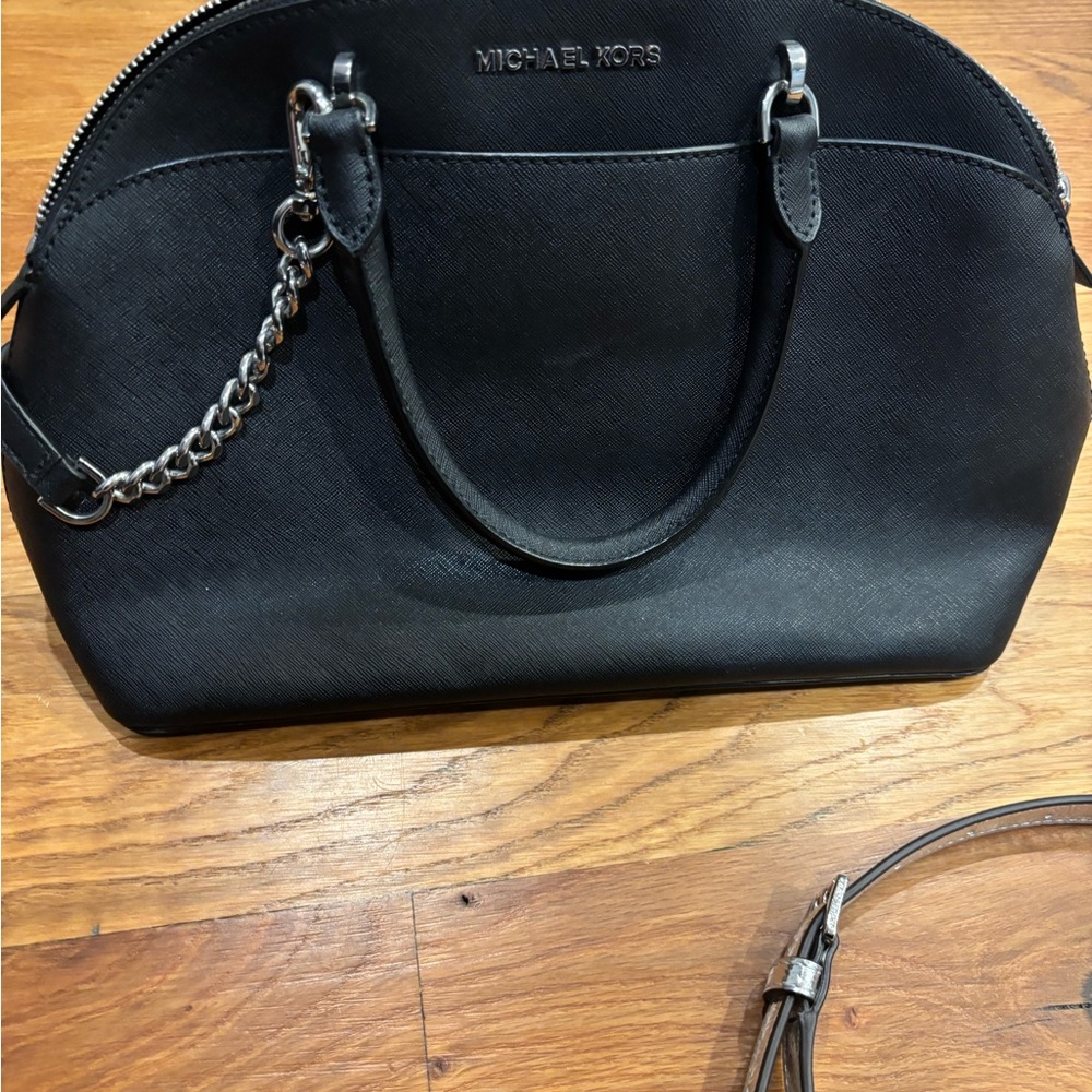 Michael Kors Black Satchel with Structured Design and Silver Hardware